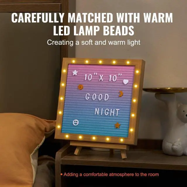 Alt view image 5 of 7 - VEVOR Gradient Felt Letter Board, 10"x10" Felt Message Board, Changeable Sign Boards with 510 Letters, Stand, and Built-in LED Lights, Baby Announcement Sign for Home Classroom Office Decor Wedding