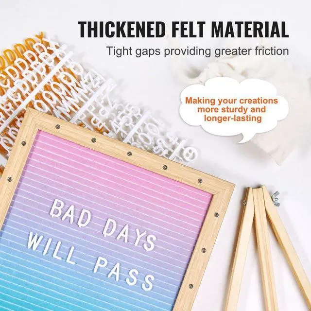 Alt view image 4 of 7 - VEVOR Gradient Felt Letter Board, 10"x10" Felt Message Board, Changeable Sign Boards with 510 Letters, Stand, and Built-in LED Lights, Baby Announcement Sign for Home Classroom Office Decor Wedding