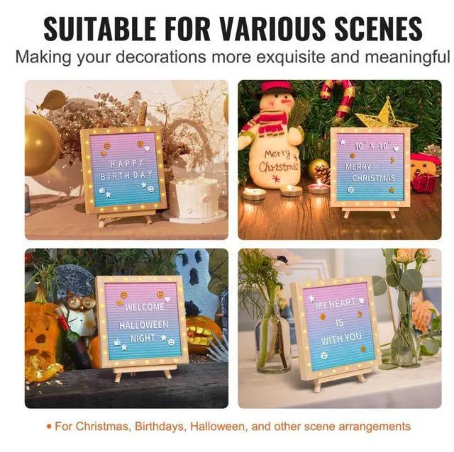 Alt view image 6 of 7 - VEVOR Gradient Felt Letter Board, 10"x10" Felt Message Board, Changeable Sign Boards with 510 Letters, Stand, and Built-in LED Lights, Baby Announcement Sign for Home Classroom Office Decor Wedding