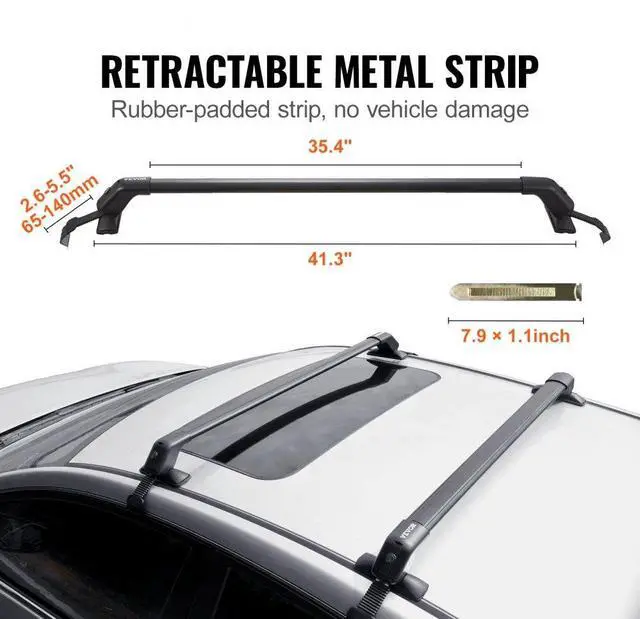 Alt view image 3 of 7 - VEVOR Universal Roof Rack Cross Bars, 41.3" Aluminum Roof Rack Crossbars, Fit Roof without Side Rail, 155 lbs Load Capacity, Adjustable Bare Roof Crossbars with Locks, for SUVs, Sedans, and Vans