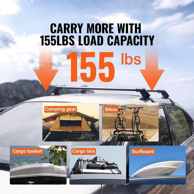 Alt view image 4 of 7 - VEVOR Universal Roof Rack Cross Bars, 41.3" Aluminum Roof Rack Crossbars, Fit Roof without Side Rail, 155 lbs Load Capacity, Adjustable Bare Roof Crossbars with Locks, for SUVs, Sedans, and Vans