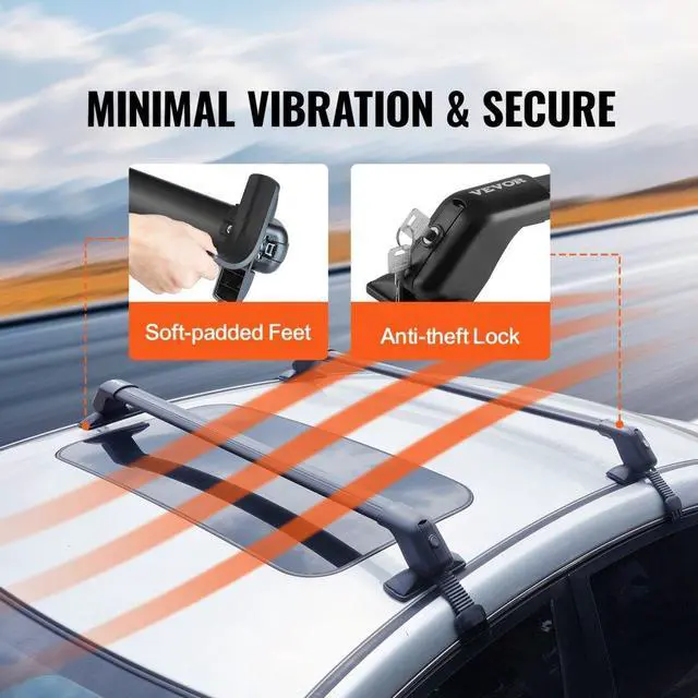 Alt view image 6 of 7 - VEVOR Universal Roof Rack Cross Bars, 41.3" Aluminum Roof Rack Crossbars, Fit Roof without Side Rail, 155 lbs Load Capacity, Adjustable Bare Roof Crossbars with Locks, for SUVs, Sedans, and Vans