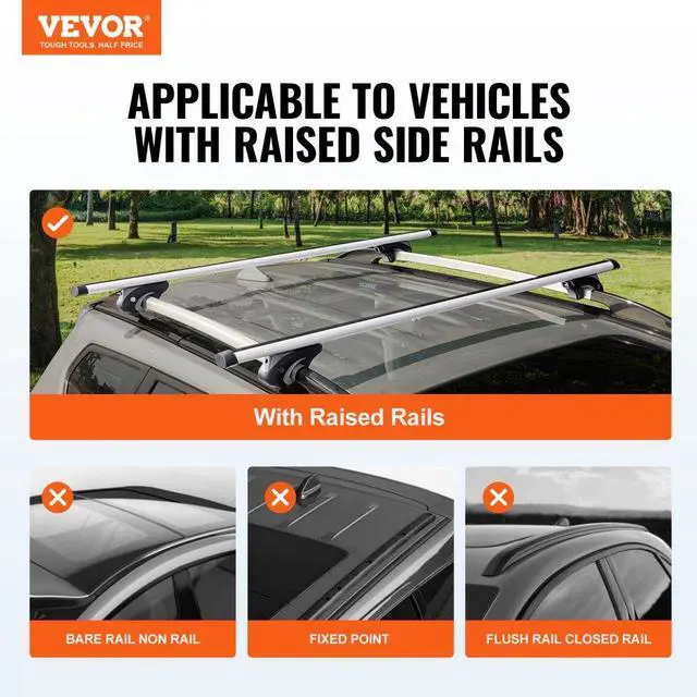 Alt view image 2 of 7 - VEVOR Universal Roof Rack Cross Bars, 54" Aluminum Roof Rack Crossbars, Fit Existing Raised Side Rail with Gap, 200 lbs Load Capacity, Adjustable Crossbars with Locks, for SUVs, Sedans, and Vans