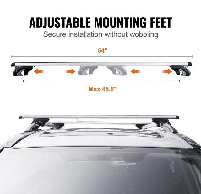 Alt view image 3 of 7 - VEVOR Universal Roof Rack Cross Bars, 54" Aluminum Roof Rack Crossbars, Fit Existing Raised Side Rail with Gap, 200 lbs Load Capacity, Adjustable Crossbars with Locks, for SUVs, Sedans, and Vans