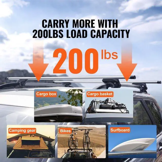 Alt view image 4 of 7 - VEVOR Universal Roof Rack Cross Bars, 54" Aluminum Roof Rack Crossbars, Fit Existing Raised Side Rail with Gap, 200 lbs Load Capacity, Adjustable Crossbars with Locks, for SUVs, Sedans, and Vans