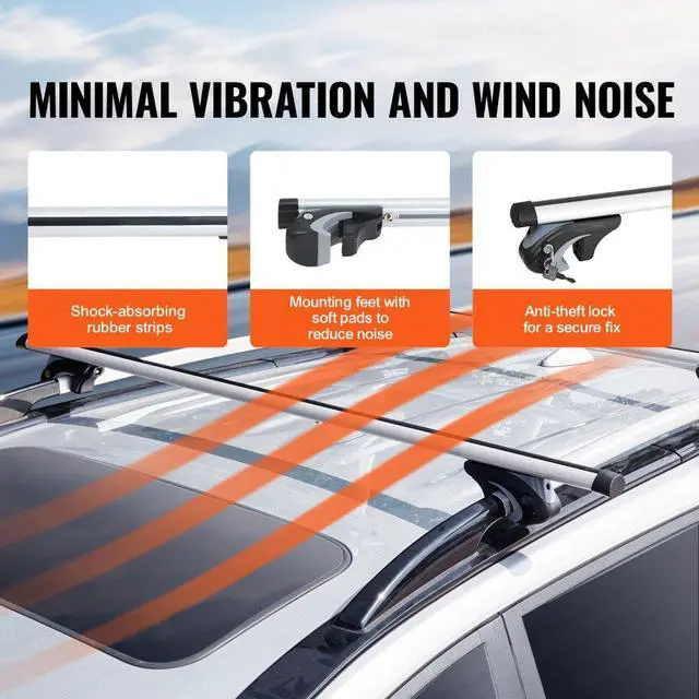 Alt view image 6 of 7 - VEVOR Universal Roof Rack Cross Bars, 54" Aluminum Roof Rack Crossbars, Fit Existing Raised Side Rail with Gap, 200 lbs Load Capacity, Adjustable Crossbars with Locks, for SUVs, Sedans, and Vans