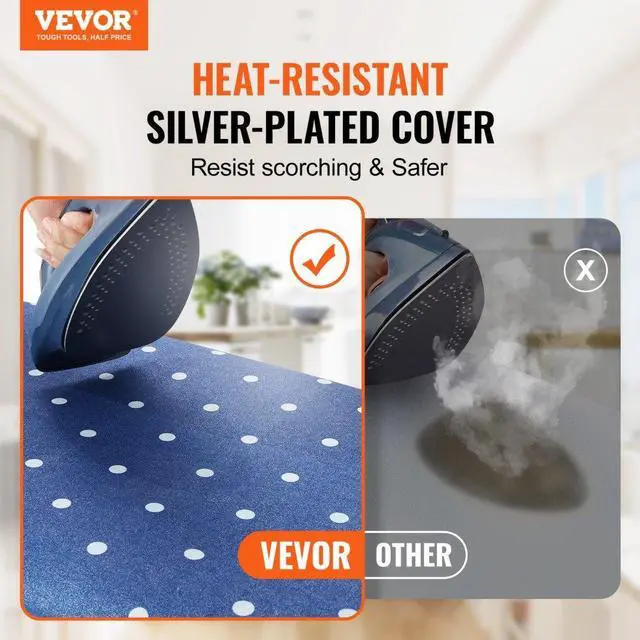 Alt view image 2 of 7 - VEVOR Ironing Board with Bottom Storage Tray, Thickened 4 Layers Iron Board with Heat Resistant Cover and 100% Cotton Cover, 10 Adjustable Heights Ironing Board for Home Laundry Room Use (Size 55x15)