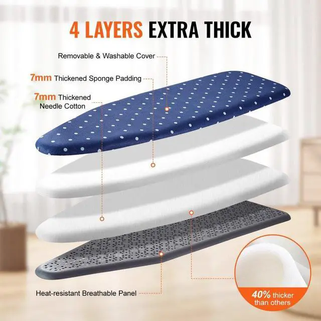 Alt view image 3 of 7 - VEVOR Ironing Board with Bottom Storage Tray, Thickened 4 Layers Iron Board with Heat Resistant Cover and 100% Cotton Cover, 10 Adjustable Heights Ironing Board for Home Laundry Room Use (Size 55x15)