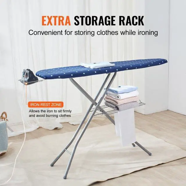 Alt view image 4 of 7 - VEVOR Ironing Board with Bottom Storage Tray, Thickened 4 Layers Iron Board with Heat Resistant Cover and 100% Cotton Cover, 10 Adjustable Heights Ironing Board for Home Laundry Room Use (Size 55x15)