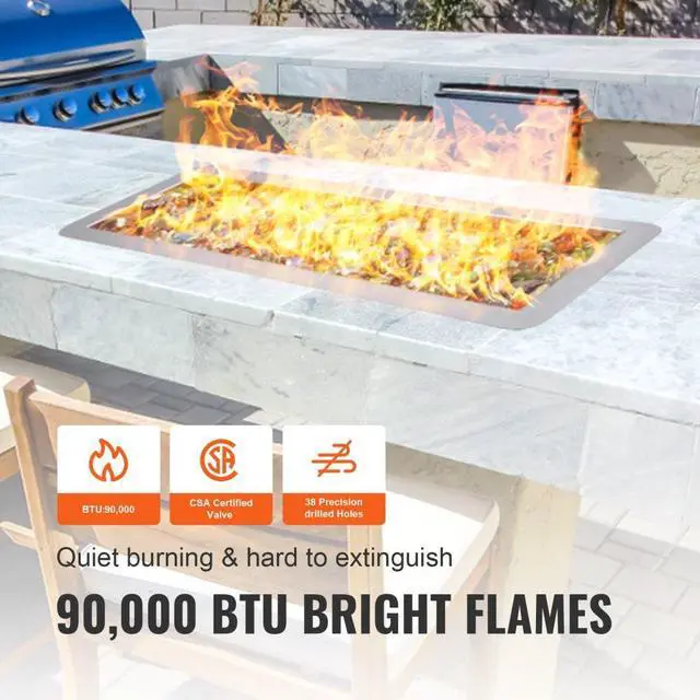 Alt view image 5 of 7 - VEVOR 6 x 18 inch Drop-in Fire Pit Pan, Rectangular Stainless Steel Fire Pit Burner, Natural & Propane Gas Fire Pan H-Burner 90,000 BTU for Indoor or Outdoor Use