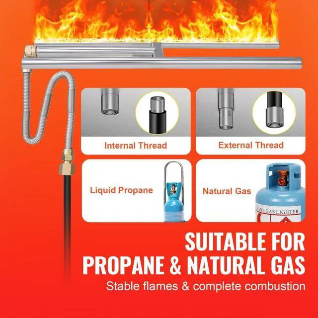 Alt view image 6 of 7 - VEVOR 6 x 18 inch Drop-in Fire Pit Pan, Rectangular Stainless Steel Fire Pit Burner, Natural & Propane Gas Fire Pan H-Burner 90,000 BTU for Indoor or Outdoor Use