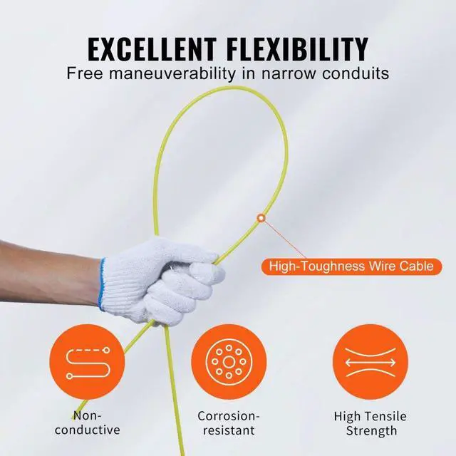Alt view image 3 of 7 - VEVOR Fish Tape, 100 ft, 3/16-inch, Fiberglass Wire Puller with Optimized Housing and Handle, Easy-to-Use Cable Puller Tool, Flexible Wire Fishing Tools for Wall and Electrical Conduit, Non-Conductive