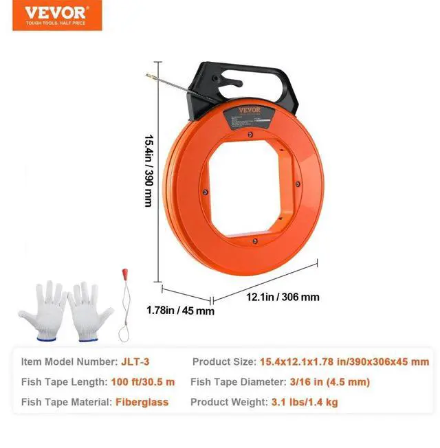 Alt view image 7 of 7 - VEVOR Fish Tape, 100 ft, 3/16-inch, Fiberglass Wire Puller with Optimized Housing and Handle, Easy-to-Use Cable Puller Tool, Flexible Wire Fishing Tools for Wall and Electrical Conduit, Non-Conductive