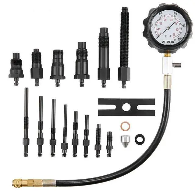 Main image of VEVOR Diesel Engine Compression Tester, 18 pcs Cylinder Pressure Test Tool Kit, with 0-1000 psi Gauge and Adapters, Diesel Injector Tester Check Cylinders in Diesel Trucks, Tractors, Equipment