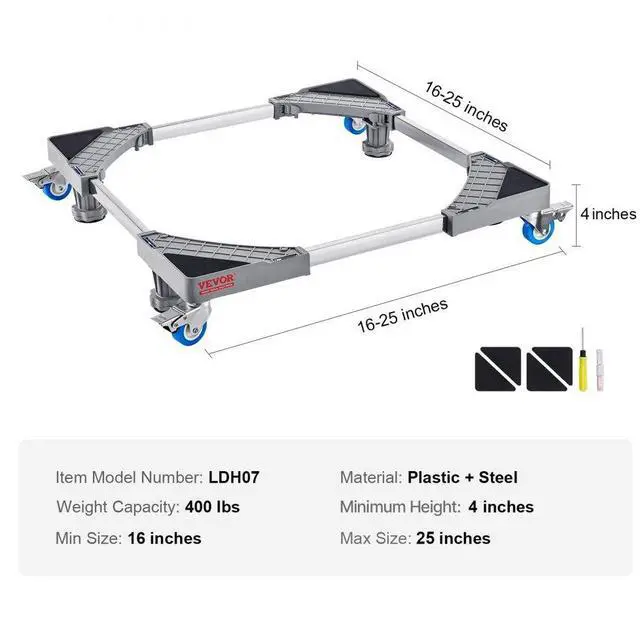 Alt view image 7 of 7 - VEVOR Mini Fridge Stand, 400 lbs Load, 4 Strong Feet, 4 Locking Swivel Wheels, Washer and Dryer Pedestal, Multi-Functional Adjustable Base for Washing Machine, and Refrigerator, Universal Mobile Base