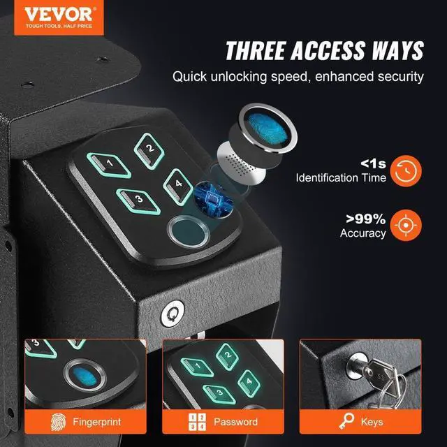 Alt view image 2 of 7 - VEVOR Mounted Gun Safe for Pistols, Biometric Gun Safe with Three Quick Access Ways of Fingerprints, Passwords and Keys, Handgun Safe for 1 Pistol for Home, Bedside, Nightstand, Wall