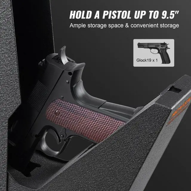 Alt view image 3 of 7 - VEVOR Mounted Gun Safe for Pistols, Biometric Gun Safe with Three Quick Access Ways of Fingerprints, Passwords and Keys, Handgun Safe for 1 Pistol for Home, Bedside, Nightstand, Wall