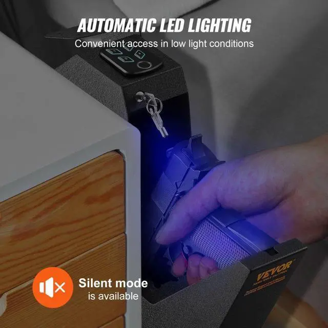 Alt view image 4 of 7 - VEVOR Mounted Gun Safe for Pistols, Biometric Gun Safe with Three Quick Access Ways of Fingerprints, Passwords and Keys, Handgun Safe for 1 Pistol for Home, Bedside, Nightstand, Wall