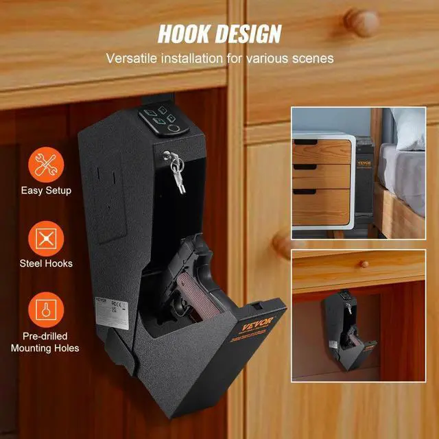 Alt view image 6 of 7 - VEVOR Mounted Gun Safe for Pistols, Biometric Gun Safe with Three Quick Access Ways of Fingerprints, Passwords and Keys, Handgun Safe for 1 Pistol for Home, Bedside, Nightstand, Wall
