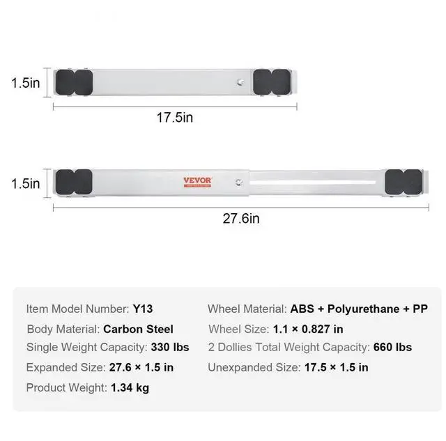 Alt view image 7 of 7 - VEVOR Heavy Duty Furniture Appliances Rollers, 660 lbs Total Load, Extendable Appliance Rollers Mobile Washing Machine Base, Fridge Stand Dolly Movers for Refrigerators, Dryers, Dishwashers, White