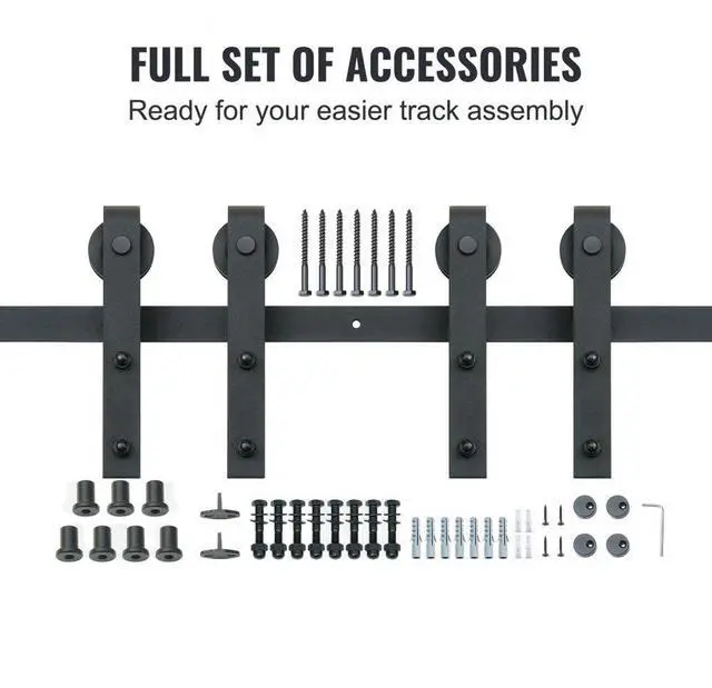 Alt view image 4 of 7 - VEVOR 8FT Sliding Barn Door Hardware Kit, 330LBS Heavy Duty Barn Door Track Kit for Double Doors, Fit 3.7-4.3FT Total Wide and 1.3"-1.8" Thick 2 Door Panel, with Smooth & Silent Pulley (J Shape)