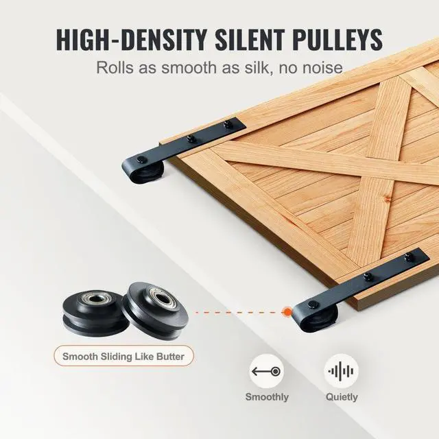 Alt view image 5 of 7 - VEVOR 8FT Sliding Barn Door Hardware Kit, 330LBS Heavy Duty Barn Door Track Kit for Double Doors, Fit 3.7-4.3FT Total Wide and 1.3"-1.8" Thick 2 Door Panel, with Smooth & Silent Pulley (J Shape)