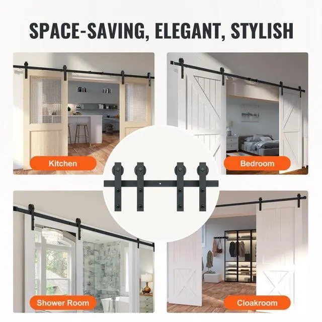 Alt view image 6 of 7 - VEVOR 8FT Sliding Barn Door Hardware Kit, 330LBS Heavy Duty Barn Door Track Kit for Double Doors, Fit 3.7-4.3FT Total Wide and 1.3"-1.8" Thick 2 Door Panel, with Smooth & Silent Pulley (J Shape)