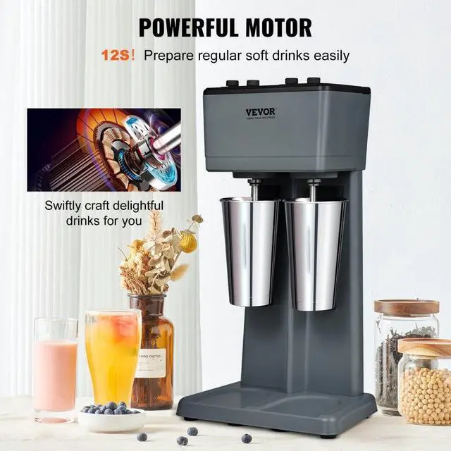 Alt view image 2 of 7 - VEVOR Milkshake Maker, 375W x 2 Electric Milkshake Machine, Double Heads Drink Mixer Blender Machine, 3-Speed Milkshake Mixer with 2 x 820 ml Stainless Steel Cups, for Commercial and Home