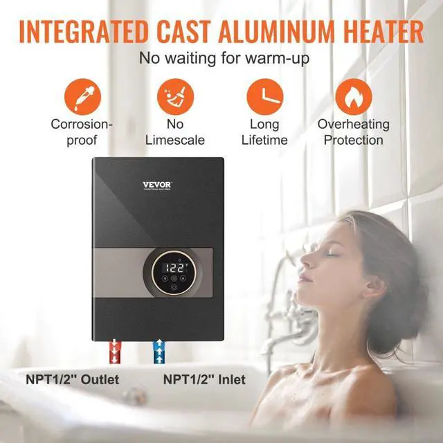 Alt view image 4 of 7 - VEVOR Instant Water Heater, 8kw On Demand Electric Tankless Water Boiler, Digital Temperature Display & Easy Installation & 24-Hour Water Supply, For Kitchen Bathroom Shower Mall Salon ETL Listed