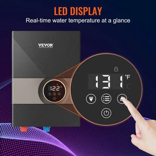 Alt view image 5 of 7 - VEVOR Instant Water Heater, 8kw On Demand Electric Tankless Water Boiler, Digital Temperature Display & Easy Installation & 24-Hour Water Supply, For Kitchen Bathroom Shower Mall Salon ETL Listed