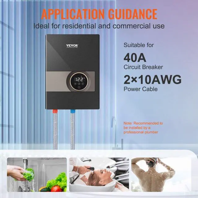 Alt view image 6 of 7 - VEVOR Instant Water Heater, 8kw On Demand Electric Tankless Water Boiler, Digital Temperature Display & Easy Installation & 24-Hour Water Supply, For Kitchen Bathroom Shower Mall Salon ETL Listed