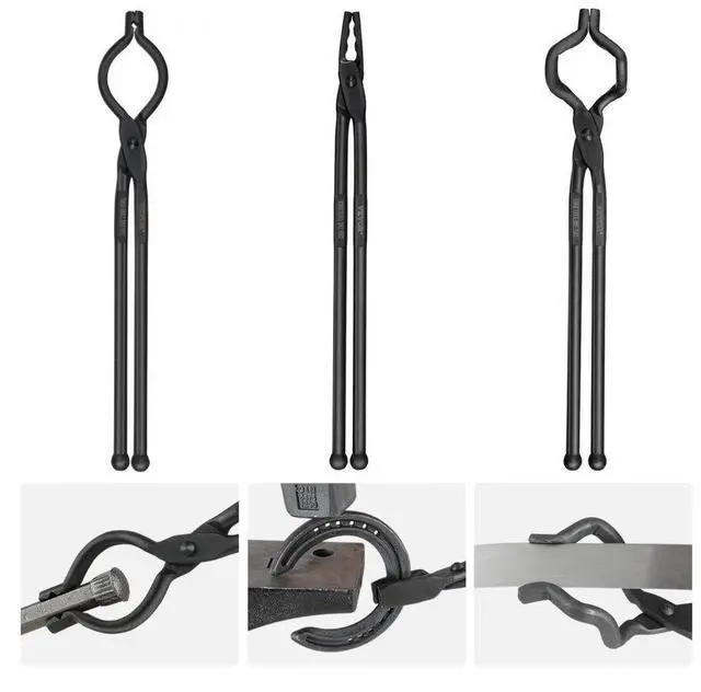Main image of VEVOR Blacksmith Tongs, 18 3 PCS, V-Bit Bolt Tongs, Wolf Jaw Tongs and Z V-Bit Tongs, Carbon Steel Forge Tongs with A3 Steel Rivets, for Beginner and Seasoned Blacksmiths, Bladesmiths and Craftsmen