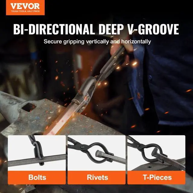 Alt view image 2 of 14 - VEVOR Blacksmith Tongs, 18 V-Bit Bolt Tongs, Carbon Steel Forge Tongs with A3 Steel Rivets, for Long, Irregular, and Nail-shaped Forgings, for Beginner and Seasoned Blacksmiths and Bladesmiths