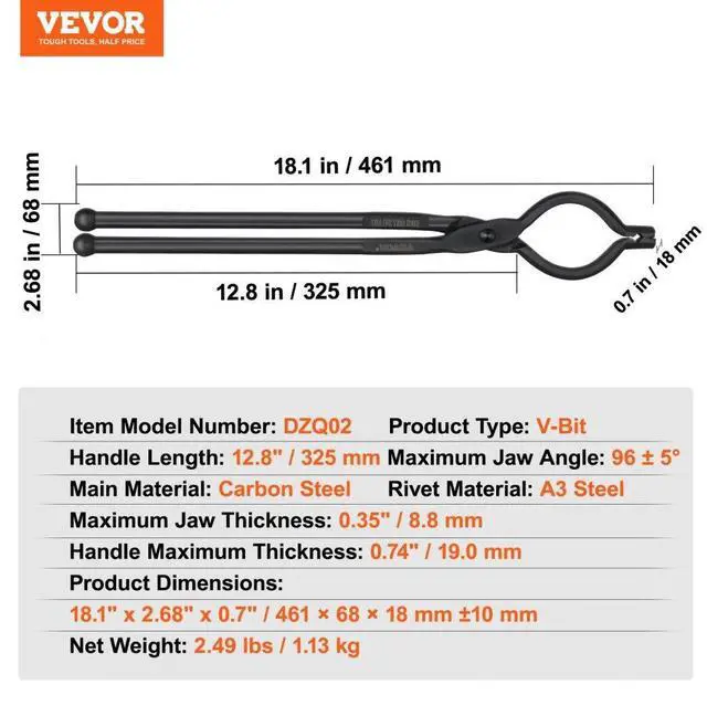 Alt view image 7 of 14 - VEVOR Blacksmith Tongs, 18 V-Bit Bolt Tongs, Carbon Steel Forge Tongs with A3 Steel Rivets, for Long, Irregular, and Nail-shaped Forgings, for Beginner and Seasoned Blacksmiths and Bladesmiths