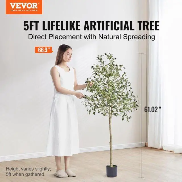 Alt view image 2 of 7 - VEVOR Artificial Olive Tree, 5 FT Tall Faux Plant, Secure PE Material & Anti-Tip Tilt Protection Low-Maintenance Plant, Lifelike Green Fake Potted Tree for Home Office Warehouse Decor Indoor Outdoor