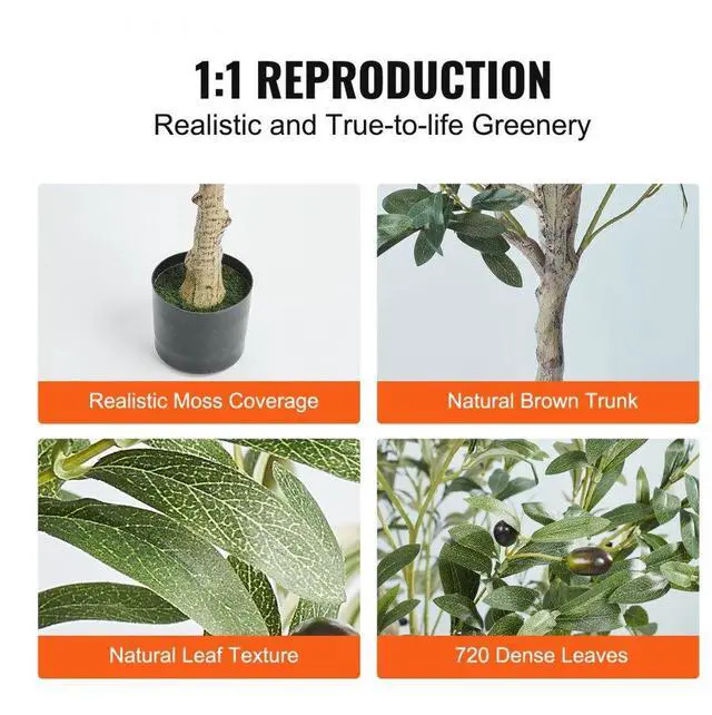 Alt view image 4 of 7 - VEVOR Artificial Olive Tree, 5 FT Tall Faux Plant, Secure PE Material & Anti-Tip Tilt Protection Low-Maintenance Plant, Lifelike Green Fake Potted Tree for Home Office Warehouse Decor Indoor Outdoor