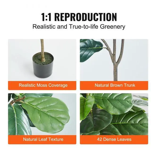 Alt view image 4 of 7 - VEVOR Artificial Fiddle Leaf Fig Tree, 6 FT, Secure PE Material & Anti-Tip Tilt Protection Low-Maintenance Faux Plant, Lifelike Green Fake Potted Tree for Home Office Warehouse Decor Indoor Outdoor
