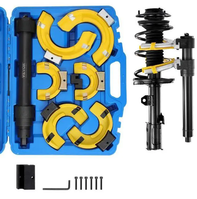 Main image of VEVOR Strut Spring Compressor Set, Macpherson Strut Spring Compressor Kit, Interchangeable Fork Strut Coil Extractor Remover Tool, with Yellow Protective Sleeve and Carrying Case