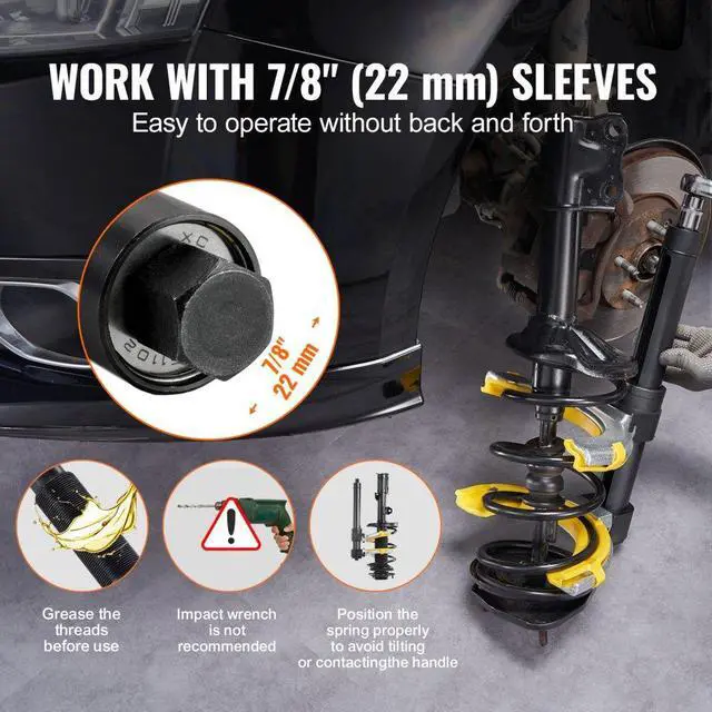 Alt view image 6 of 14 - VEVOR Strut Spring Compressor Set, Macpherson Strut Spring Compressor Kit, Interchangeable Fork Strut Coil Extractor Remover Tool, with Yellow Protective Sleeve and Carrying Case