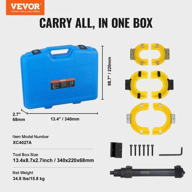 Alt view image 7 of 14 - VEVOR Strut Spring Compressor Set, Macpherson Strut Spring Compressor Kit, Interchangeable Fork Strut Coil Extractor Remover Tool, with Yellow Protective Sleeve and Carrying Case