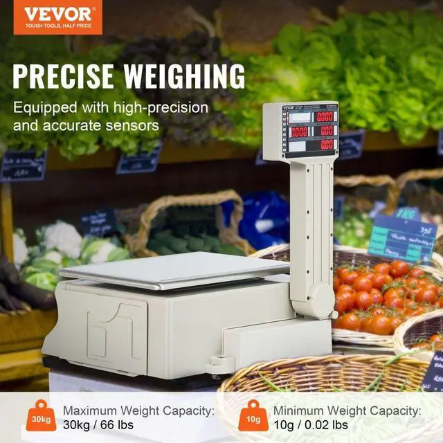 Alt view image 2 of 7 - VEVOR Electronic Price Computing Scale, 66 LB Digital Deli Weight Scales, LCD & LED Digital Commercial Food Fruit Meat Produce Counting Weight, for Retail Store, Kitchen, Restaurant Market, and Farmer