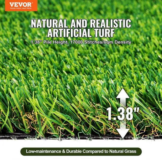 Alt view image 2 of 7 - VEVOR Artifical Grass, 5 x 10 ft Rug Green Turf, 1.38"Fake Door Mat Outdoor Patio Lawn Decoration, Easy to Clean with Drainage Holes, Perfect For Multi-Purpose Home Indoor Entryway Scraper Dog Mats