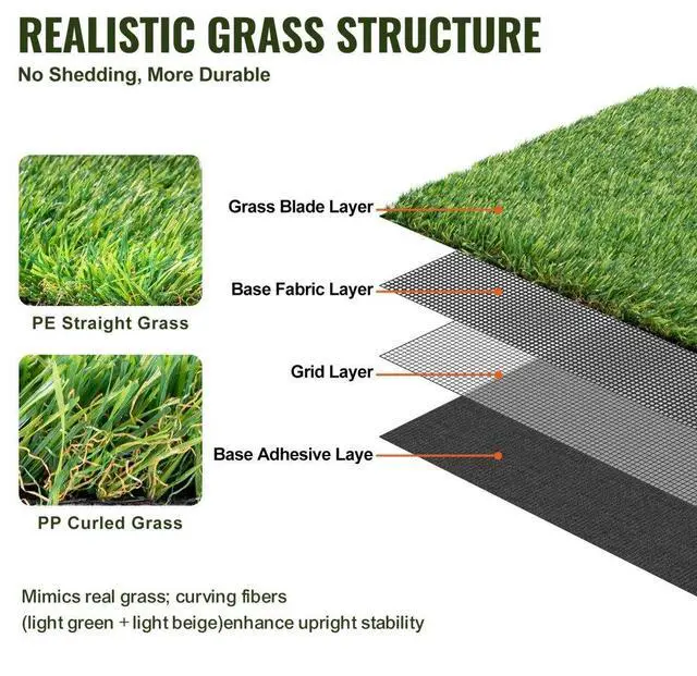 Alt view image 4 of 7 - VEVOR Artifical Grass, 5 x 10 ft Rug Green Turf, 1.38"Fake Door Mat Outdoor Patio Lawn Decoration, Easy to Clean with Drainage Holes, Perfect For Multi-Purpose Home Indoor Entryway Scraper Dog Mats