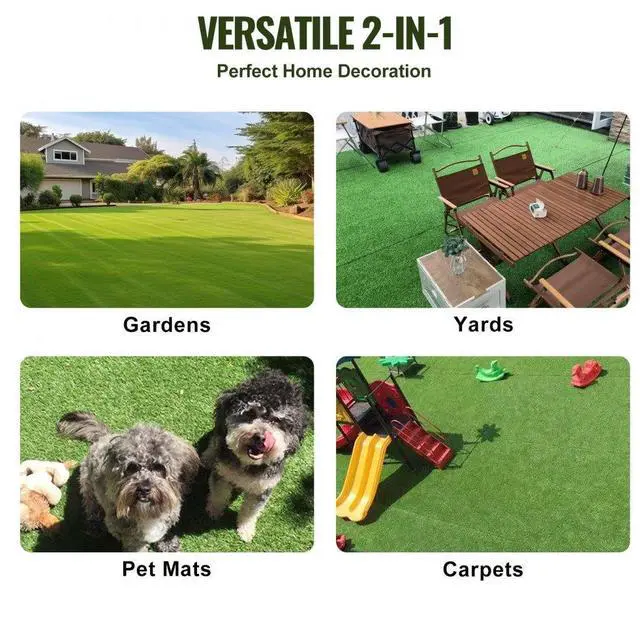 Alt view image 6 of 7 - VEVOR Artifical Grass, 5 x 10 ft Rug Green Turf, 1.38"Fake Door Mat Outdoor Patio Lawn Decoration, Easy to Clean with Drainage Holes, Perfect For Multi-Purpose Home Indoor Entryway Scraper Dog Mats