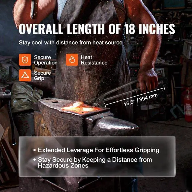 Alt view image 3 of 7 - VEVOR Blacksmith Tongs, 18 Wolf Jaw Tongs, Carbon Steel Forge Tongs with A3 Steel Rivets, for Horseshoes, Curved Shapes, Block Forgings, for Beginner and Seasoned Blacksmiths and Bladesmiths