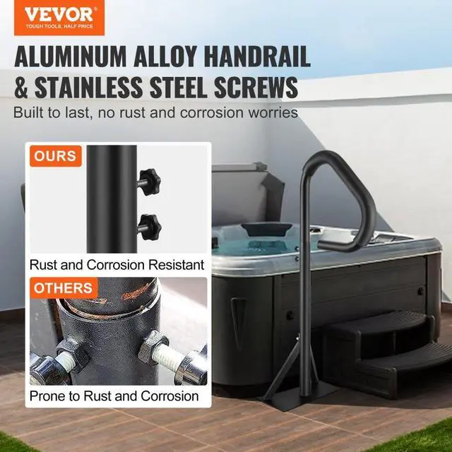 Alt view image 2 of 14 - VEVOR Hot Tub Handrail, 360 Rotatable Spa Side Handrail with 35"-57" Adjustable Height, Rust-proof Aluminum Spa Step Hot Tub Hand Rail with Slide-Under Mount Base for Indoor & Outdoor, 600LBS Capacity