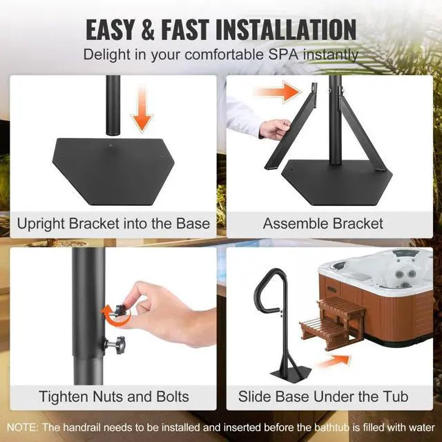 Alt view image 6 of 14 - VEVOR Hot Tub Handrail, 360 Rotatable Spa Side Handrail with 35"-57" Adjustable Height, Rust-proof Aluminum Spa Step Hot Tub Hand Rail with Slide-Under Mount Base for Indoor & Outdoor, 600LBS Capacity