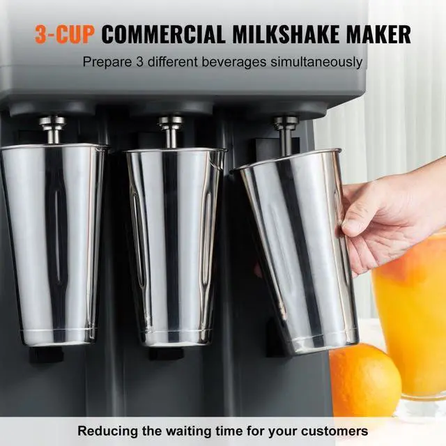 Alt view image 3 of 7 - VEVOR Milkshake Maker, 375W x 3 Electric Milkshake Machine, Triple Heads Drink Mixer Blender Machine, 3-Speed Milkshake Mixer with 3 x 820 ml Stainless Steel Cups, for Commercial and Home