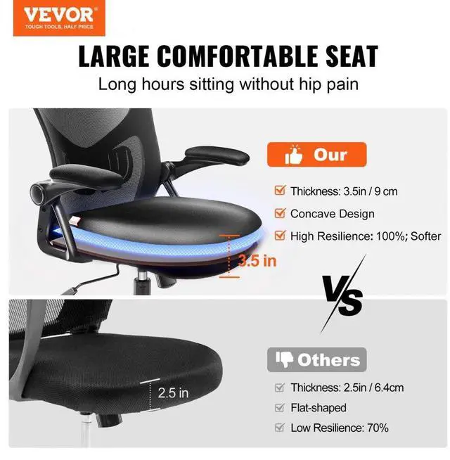 Alt view image 2 of 7 - VEVOR Office Chair with Adjustable Lumbar Support, High Back Ergonomic Desk Chair with Adjustable Headrest, Ergonomic Office Chair Backrest with 2D Armrest, Computer Chair for Home, Office