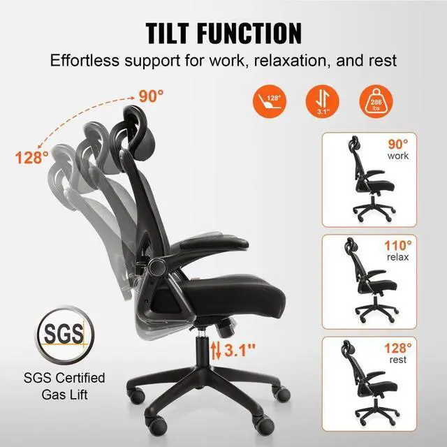 Alt view image 4 of 7 - VEVOR Office Chair with Adjustable Lumbar Support, High Back Ergonomic Desk Chair with Adjustable Headrest, Ergonomic Office Chair Backrest with 2D Armrest, Computer Chair for Home, Office